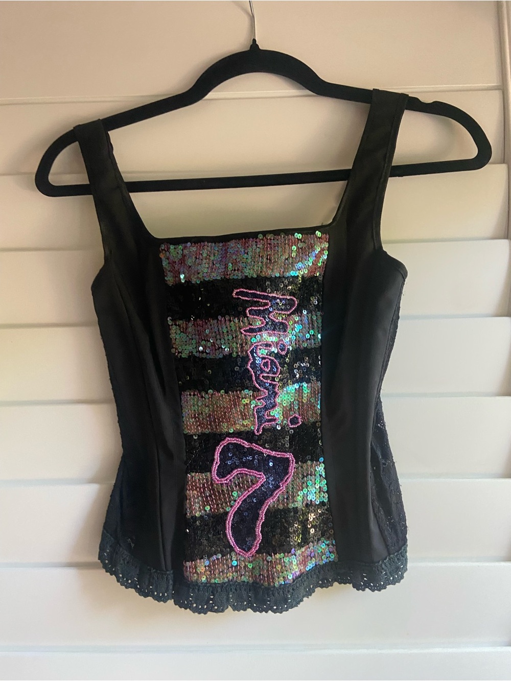 Black Euro Sequin Stripe Corset with Pink Accent